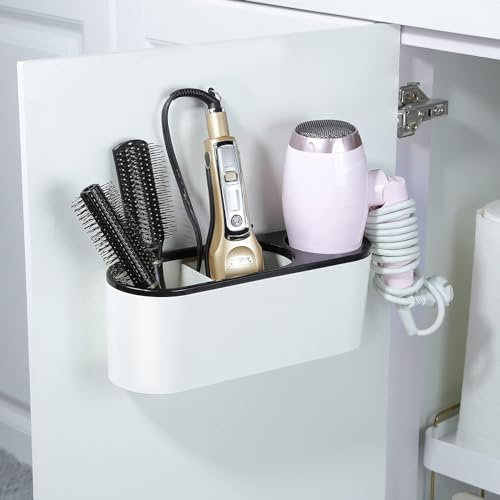 YUET Hair Dryer Holder - Hairdryer White Tool Organizer Blow Cabinet Door, Bathroom Curling Iron for Straightener Styling Tools Storage (Black)