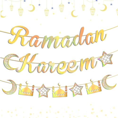 IWTBNOA Ramadan Kareem Girlande, Ramadan Girlande Gold, Ramadan Kareem Banner, EID Mubarak Deko, Ramadan Banner, Ramadan Mubarak Dekoration für Eid Festival Party Dekoration, Ramadan Deko