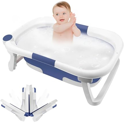 Faltbare Babybadewanne mit rutschfesten Füßen, tragbar, Kunststoff, Babybadewanne, für Neugeborene, Jungen und Mädchen, ideal für das Badezimmer – nur Badewanne (Blau, 63 * 43 * 20cm)