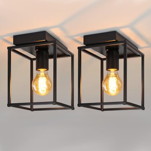Homefire Deckenleuchte E27 Deckenlampe Retro - 2ER Schwarz industrial Küchenlampe für Schlafzimmer Wohnzimmer Vintage Lampe aus Metall Deckenbeleuchtung für Flur Küche max. 40W - Ohne Glühbirne