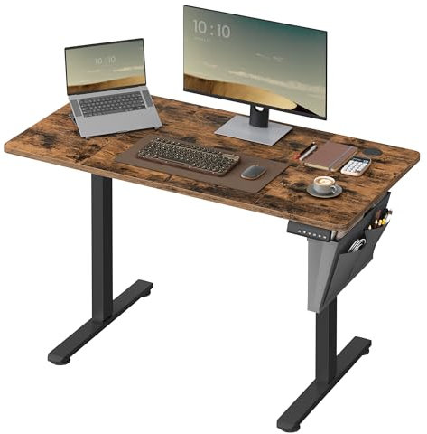 VASAGLE Electric Standing Desk, Height Adjustable Desk, 60 x 120 x (72-120) cm, 4 Memory Heights, Storage Pocket, for Home Office, Study, Rustic Brown and Ink Black LSD132K02