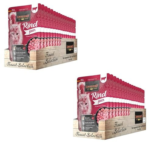 LEONARDO Finest Selection Rind pur | Doppelpack | 2 x 16 x 85 g | Nassfutter für ausgewachsene Katzen | Empfohlen bei Futterunverträglichkeiten | Frischebeutel