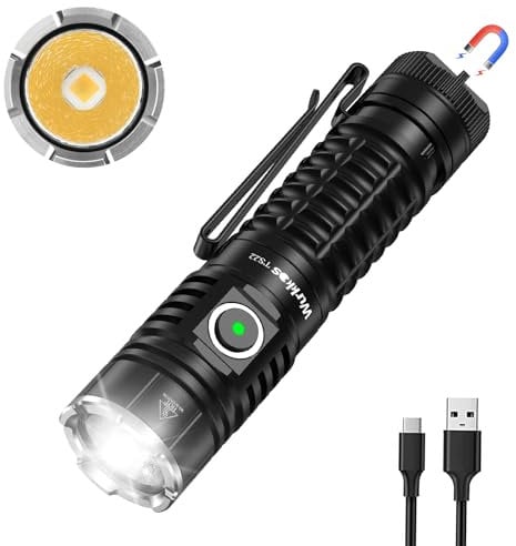 Wurkkos TS22 LED Torch Extremely Bright, 4800 Lumen Torch Rechargeable XHP70.3, IPX68 Waterproof Tactical Flashlight with 6 Modes for Camping, Outdoor, Emergencies, CRI90(Black)