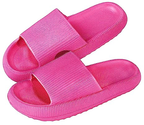 MUYOGRT Cloud Sliders Women Men, Non-Slip Cloud Slippers Women Summer, Soft Flip Flops Bathroom Slippers, Pillow Sliders for Pool Shower Beach(Rose Red, 5.5/6.5)