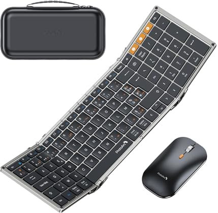 ProtoArc XKM01 Clavier Souris Pliable, Clavier Souris sans Fil AZERTY pour Affaires et Voyages, 2.4G + Dual Bluetooth Pleine-Taille Clavier Portable pour Telephone Tablette iPad - Gris