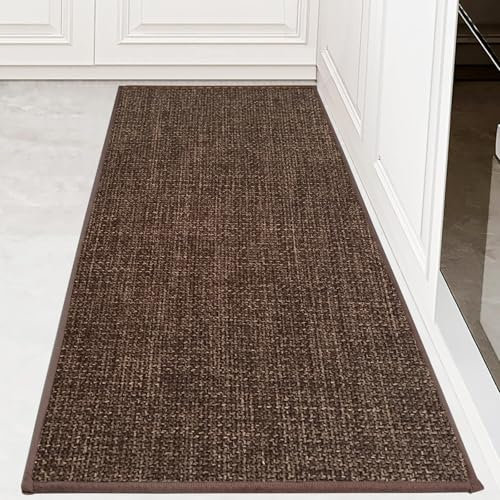 KMVIZI Küchenteppich Waschbar rutschfest, Küchenläufer, Wasserdicht Kreuzgeflecht Küchenmatten, Teppich Läufer Flur für Küche, Terrasse & Wohnraum, Kaffee, 50X120cm