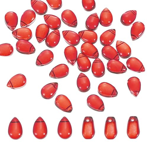 PATIKIL Tropfen Kristall Tschechische Glas Perlen 50Stk Böhmen Kristall Perlen Vielseitig Klar Regentropfen Kristall Perlen für Mosaike Basteln Schmuck Herstellen Rot 6x9mm