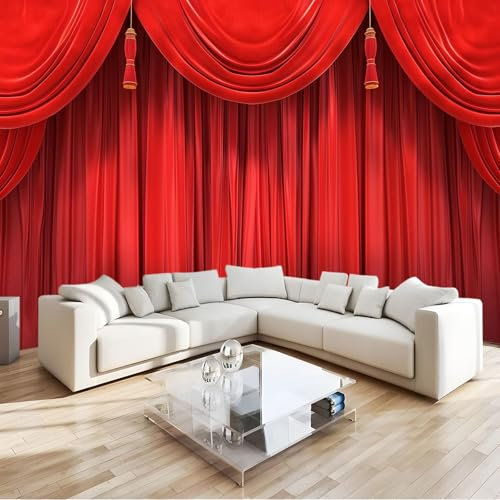 Papier Peint Panoramique Rideau De Théâtre Rouge Poster Geant Mural 350x256 cm, pour Salon Chambre Chambre D'enfants Restaurant Décoration Murale