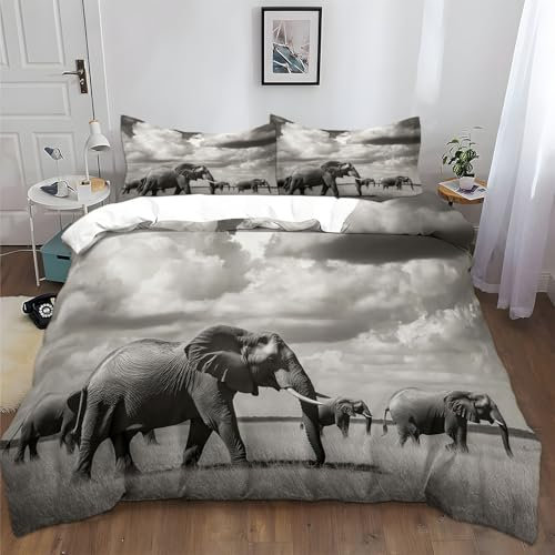 Bettwäsche 155x220cm Afrikanische Savanne Elefant Polyester Baumwolle Bettbezug Set mit Kissenbezug 80x80 cm, Komfortabler Weicher Bettbezüge mit Reißverschluss