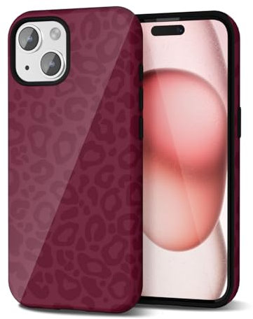 Svanove Cheetah Print Phone Case for iPhone 15 Case Girly Trendy Leopard Pattern, Retro Cool Animal Print, Luxury Cute Case for Women, Aesthetic Y2k Hard Shell Plastic, Burgundy