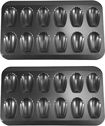 Dsdhuf 2 Paquets de Marmite AntiadhéSive Madeleine, Moule de Cuisson 12 avec Plaque de Cuisson pour Gâteaux Shell Plateau AntiadhéSif au Chocolat, UtiliséS pour Cuisson au Four Noir