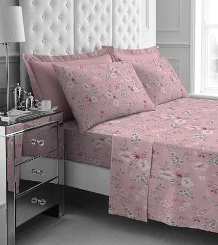 4 Piece Flannel Bed Sheets Kingsize - 100% Brushed Cotton Flat Sheet, Fitted Sheet with 2 Pillowcases - Easy Care Flannelette Sheets Fitted Bed Sheets - Machine Wahable