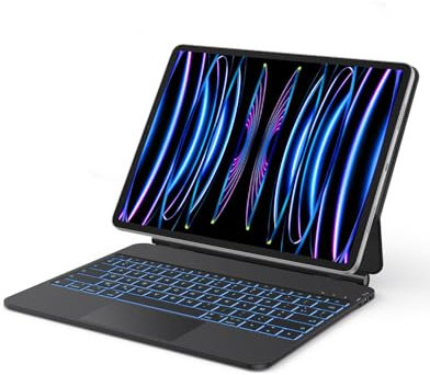 OMOTON Tastiera per iPad Air 13 2024 (M2), iPad Pro 12.9 6e/5e/4e/3e Gen, Magic Keyboard con Trackpad Multi-Touch e Retroilluminazione, Cover Pro 12.9 con Tastiera AZERTY, Nero
