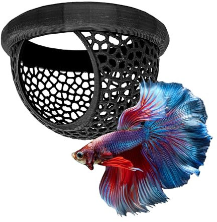BlubberCove Floating Aquarium Hide - Safe Cave Ornament Decoration for Betta, Cory, Fish and Shrimp. Unique Floating Tunnel Decor for Fish Tanks Accessory Accessories Encourages Breeding (Black)