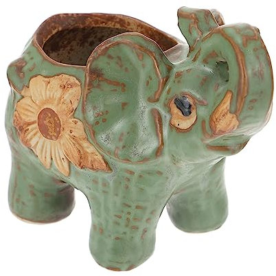 BEBEMOKO Elephant Shaped Succulent Pot Ceramic Planter for Home Desktop Decoration Breathable Pottery Design for Indoor Plants
