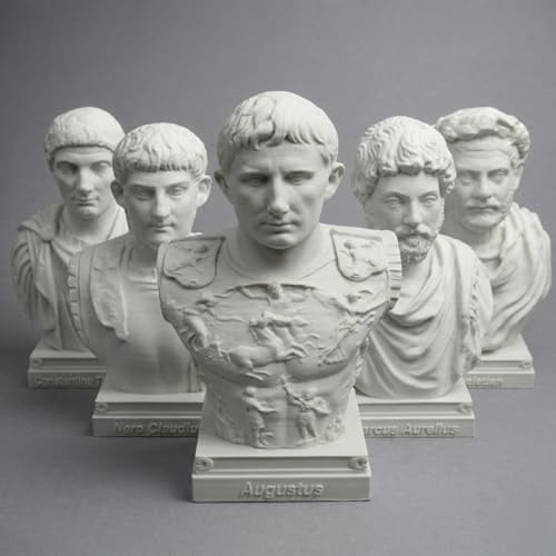 Römischer Kaiser Augustus Marcus Aurelius Nero Claudius Diokletian Konstantin Die Große Büste Kopf Skulptur Statue Sammlerfigur Tischplatte Heimdekoration (Römische Kaiser 5er-Set, 10,2 cm H x 6,3 cm