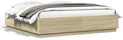 Homgoday Bettgestell Sonoma-Eiche 180x200 cm HolzwerkstoffBett Doppelbett Einzelbett Rahmenbettgestell Jugendbett Gästebett Bettrahmen Lattenrost für Schlafzimmer