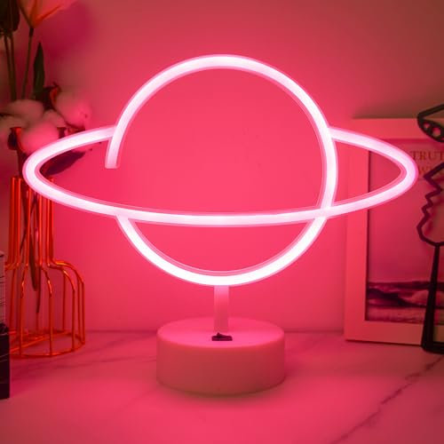 Planet-Neonschilder, Rosa Planet LED-Neonlichtschild, Batterie/USB, LED-Neonlichtschilder leuchten als Geburtstagsparty-Geschenke für Kinder