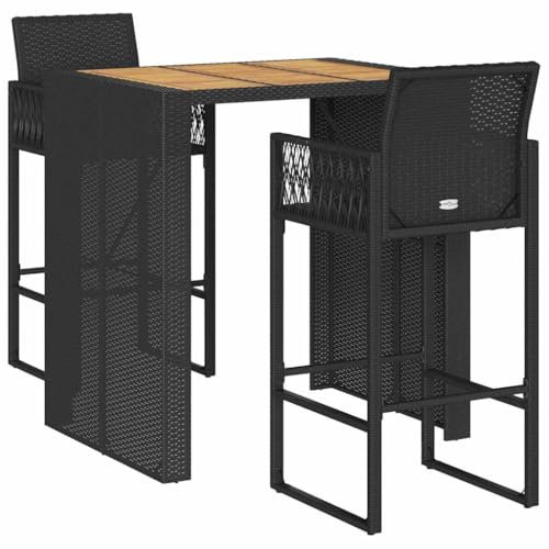 vidaXL 3-TLG. Gartenbar-Set ohne Kissen Schwarz Poly Rattan Akazie