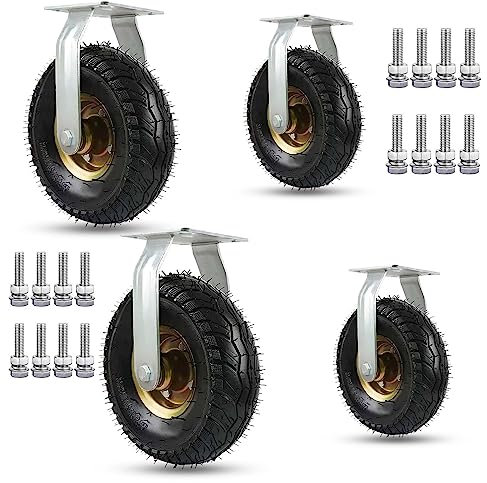 HBDBJRWB 4er Set Lenkrollen für Trolleys, Gummirollen, Hochelastische Transportrollen, Luftbereifung, Industrierollen, Stoßfest, Geräuscharm, Doppelkugellager