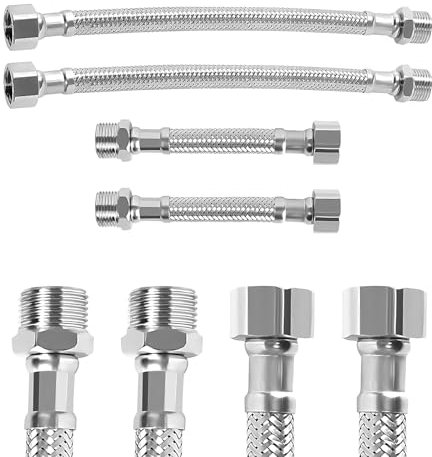 4 Stück Panzerschlauch, Flexschlauch 3/8 Zoll, Wasserhahn Schlauch für Küche und Bad, 2 x 20 cm und 2 x 10 cm, Einfache Installation mit 3/8 Gewinde