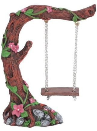 Binwat Miniature Fairy Garden Swing, Flower Tree Swing Figurine, Handmade Resin Swing for Micro Landscape Courtyard Garden Outdoor Display Decor, Dollhouse Decorative Mini Furniture (A)