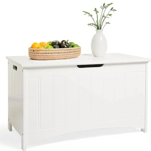 Taylor & Brown Storage Chest, Storage Bench, Blanket Box with 2 Safety Hinges, Shoe Storage Bench, Large Toy Chest Modern Style, 40 x 80 x 45 cm, for Hallway, Bedroom, Living Room, White