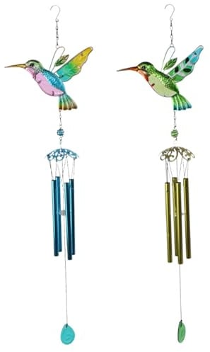 Lawnrden Garten-Windspiele|Windspiele für den Garten, 2 Stück, Kolibri, Metall, Glas, Romantisches Glockenspiel, Kolibri-Geschenke, hängende Ornamente für, Terrasse, Hof, Party, Stil 2