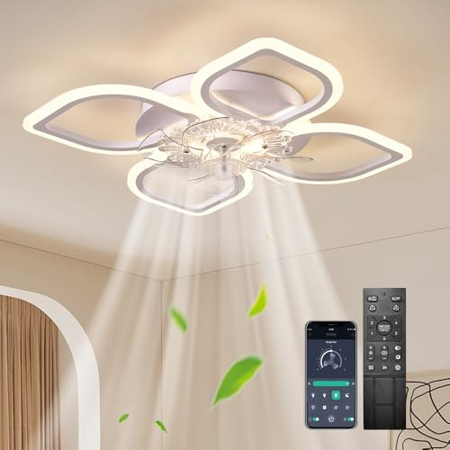 FengBaMeng Deckenventilator mit LED-Beleuchtung 68cm, Weiß - 6 Geschwindigkeitsstufen, Dimmbare Deckenlampe für Wohnzimmer & Schlafzimmer, Licht & Ventilator Separat Schaltbar
