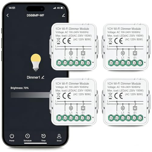 Dimmer per Led 220v, Interruttore Dimmer Wifi 2.4G,Smart Dimmer interruttore senza fili,Compatibile Con Alexa,Tuya, Google, Smart Life,Comando Vocale/Tempistica,È necessario il filo di neutro (4)