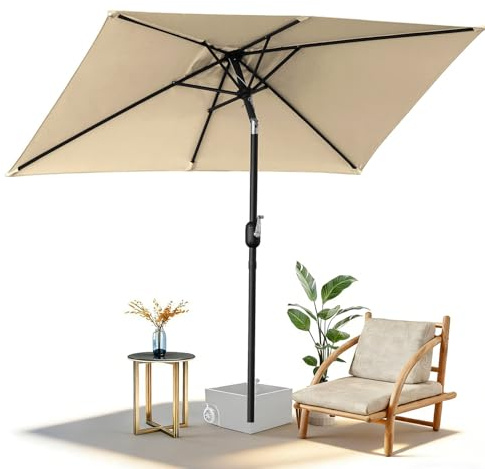 Fiqops Sonnenschirm 300 x 200 cm Khaki mit Kurbel, Sonnenschirm Rechteckig Ampelschirm Gartenschirm Terrassenschirm Sonnenschutz UV Schutz 50+, Knickbar wasserdicht für Garten, ohne Ständer