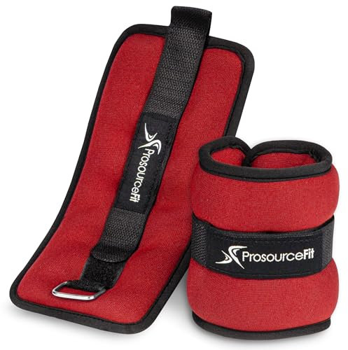 ProsourceFit Ankle/Wrist and Arm/Leg Weights Set of 2, Adjustable Strap 1 lb-5 lb, Adjustable Weight 15 lb, 10 lb, 7 lb for Men and Women, Red