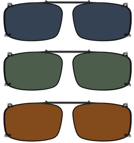 Eyekepper Clip-On Sonnenbrille Aufsatz für Herren und Damen, 54x34mm | 3er-Set Clip-On Aufsätze: Sonnenbrille oder Blaulichtfilter oder Gelb für Nachtfahrt oder Mix – 3 Stück, Auswahl möglich