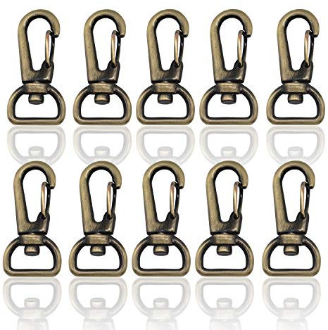 RETON 10 Stücke 13mm Schwenkverschlüsse Clips, Metall Schlüsselanhänger Clip Haken mit D Ring, Hummer Verschlüsse Swivel Trigger Snap Haken für Haustier Tag DIY Handwerk(Pinsel Antik)