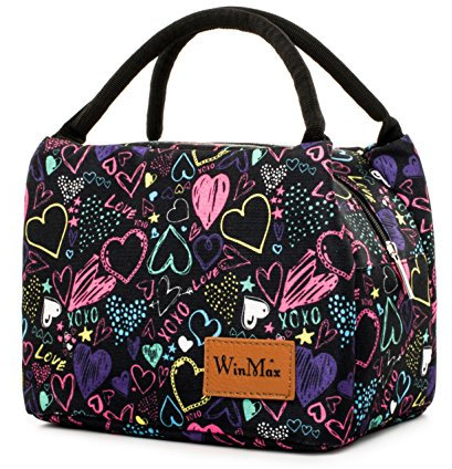 Kühltasche Klein Leicht Lunch Tasche Isoliertasche zur Arbeit Schule Faltbar Wasserdicht hohe dichte linning 6,5L Herz-Muster winmax