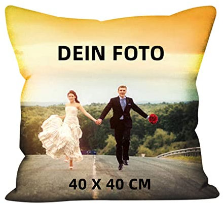deutschwaren Fotokissen Personalisiertes Kissen individuellem Bild mit Füllung Doppelseitiges Bild Foto Bedrucken Kissen Farbig zum Geburtstag Jahrestag (40x40cm)