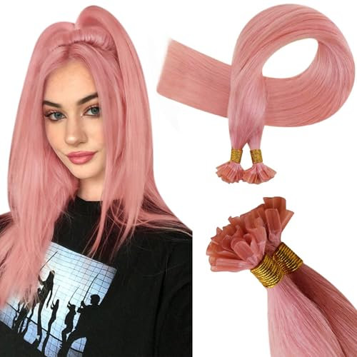 RUNATURE Extension Capelli Veri Cheratina 25 Ciocche 35cm 20g Rosa Extension Capelli Invisibile #Pink
