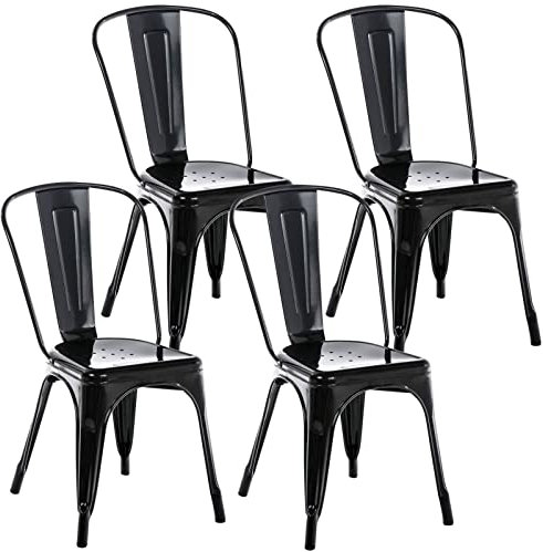 CLP Lot de 4 chaises Benedikt I Chaises métalliques empilables et faciles d'entretien, Couleur:Noir