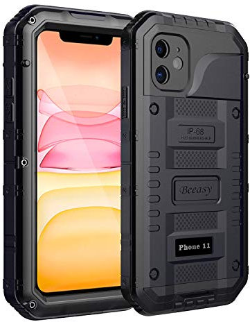 Beeasy Case Compatible with iPhone 11 Black, Waterproof Shockproof Tough Heavy Duty, Built-in Screen Protector 360 Degree Full Body Military Protective, Metal Rugged Cover for Outdoor Sport