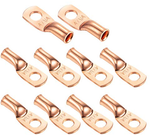Ampper Heavy Duty Copper Wire Lugs, UL Eyelets Ring Crimp Copper Terminal Connectors for Battery Cable Ends and More (4 Awg, 1/4 Ring, 10 Pcs)