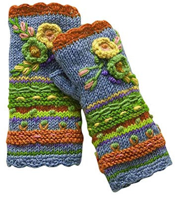COMIOR Damen Winter Armstulpen Handschuhe Gestrickte Blumen Fingerlose Handschuhe Pulswärmer Strick Kurzer Gestrickte Fäustlinge