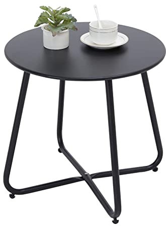Juserox Terrassen-Beistelltisch, kleiner, runder Metall-Beistelltisch, wasserdicht, wetterfest, tragbar, Outdoor-Beistelltisch für Garten, Balkon, Hof (schwarz)