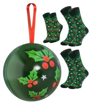 Rainbow Socks – Weihnachtssocken in Weihnachtskugeln für Sie, Ihn und Kind - Dunkelgrün - 3 Paar - 36-40, 41-46, 30-35