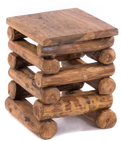 DESIGN DELIGHTS TEAKHOLZ HOCKER Block 38 | 30x30x39cm (BxTxH), Teak Altholz | Massivholz Sitzhocker, Holzhocker, Pflanzenhocker, Beistelltisch | Farbe: 08 honigfarben gewachst