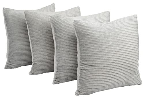 Brentfords Ribbed Corduroy Pack of 4 Cushion Covers 45 x 45 cm Soft Jumbo Cord Fleece Sofa Chair Textured, 18 x 18 - Warm Grey