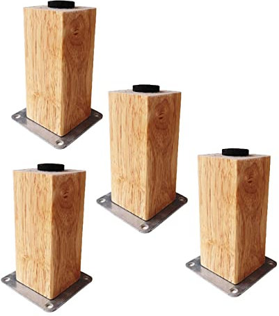 4 Pcs Pieds de Canapé En Bois,Pieds de Meubles Carré,Pieds de Meubles Bois Massif Naturel,Pattes de Cabinet Chevet,Pattes de Placards,pour Armoire,Commode,Avec Accessoires (12cm/4.7in)