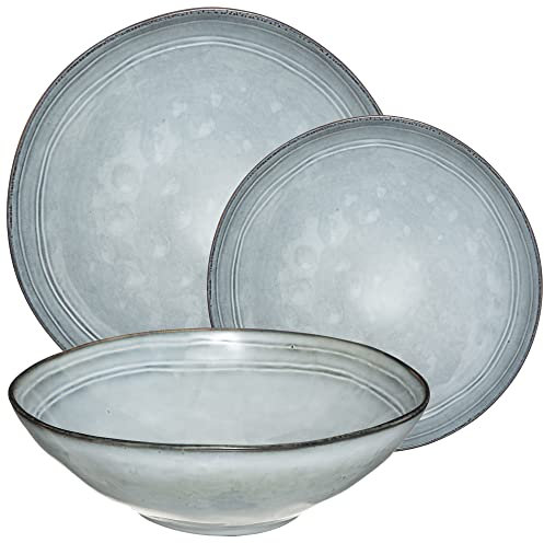 WELL HOME MOBILIARIO & DECORACIÓN VAJILLA DE 13 PIEZAS DE GRES EN COLOR AZUL DECORACIÓN FLORES: 6 PLATOS LLANOS D.26,5CM + 6 PLATOS DE POSTRE D.21CM + 1 ENSALADERA D.24CM,5CM