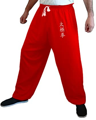 Kung Fu Pants Tai Chi and Wing Chun Bottoms Style for Women and Men Martial Arts Trousers Light and Smooth (TJ Red Size L)