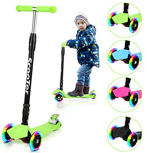 Yakimz Kinderroller mit 3 LED Leuchtenden Kinder Scooter für Kinder ab 3-14 Jahre, Faltbar und 4 Höhenverstellbarer Cityroller, Rutschfest, für Kinder Roller ab 3-14 Jahre, bis 50kg, Grün