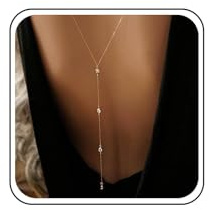 Aneneiceera Boho Rhinestone Back Chain Necklace Gold Backdrop Necklace Retro Body Chain Summer Bridal Crystal Back Drop Chain Long Necklace Bridal Lariat Chain Beach Body Jewelry for Women Girls